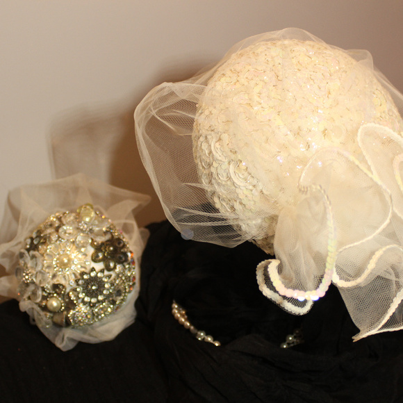 1940s sequin pillbox hat with veil